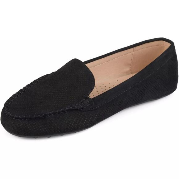 Journee Collection Women Halsey Slip On Moc Toe Loafers US 7.5M Black Faux Suede - Picture 1 of 5